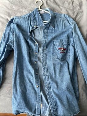 Hard Rock Cafe Light Denim Button-Up Shirt with Chest Logo